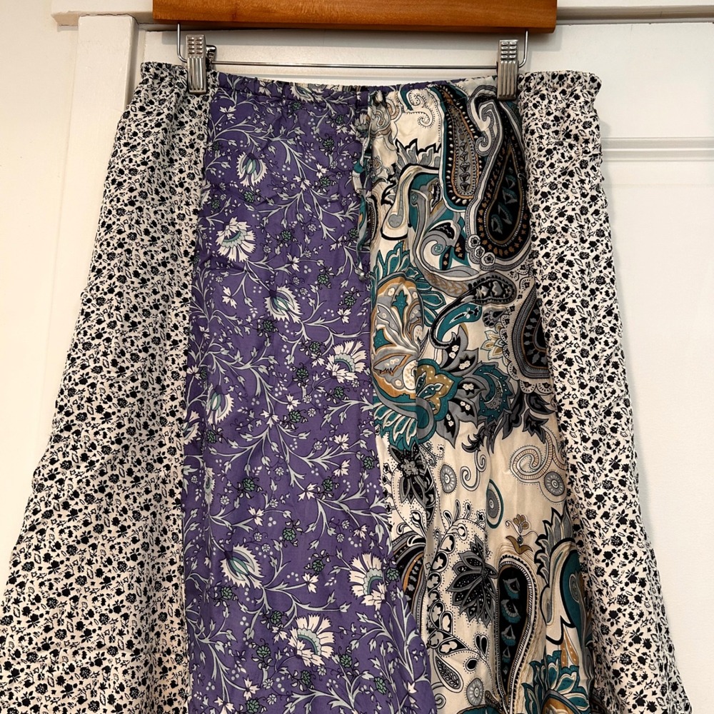 Sundance Silk Patchwork Floral Midi Skirt Womens XS Cottagecore Hippie Boho - Picture 3 of 10
